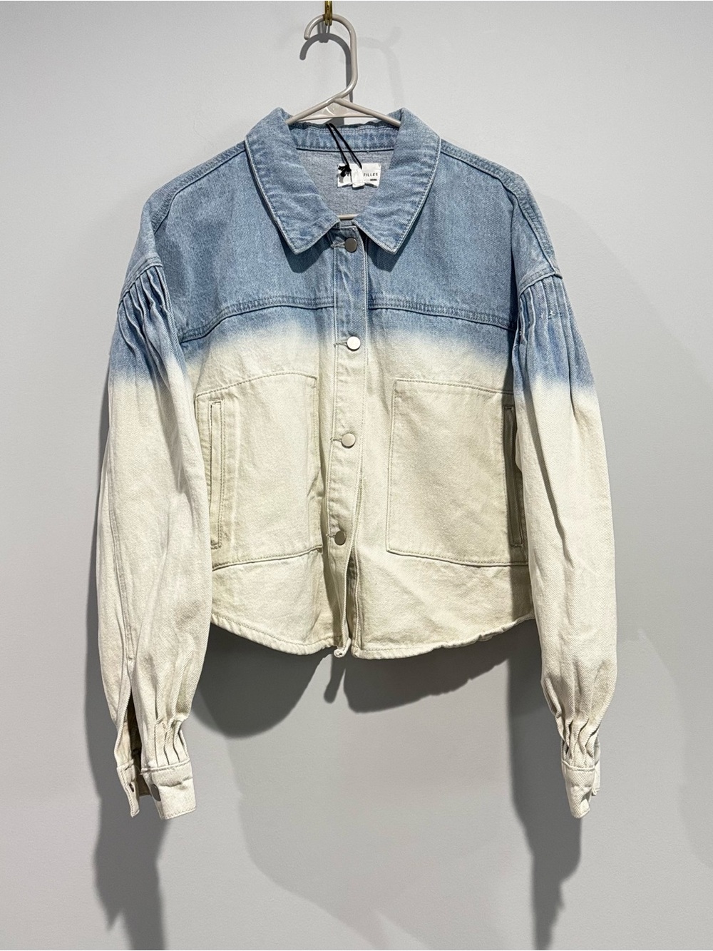 NWT Avec Les Filles Women's Light Blue & Cream Ombre Denim Jacket Size XL